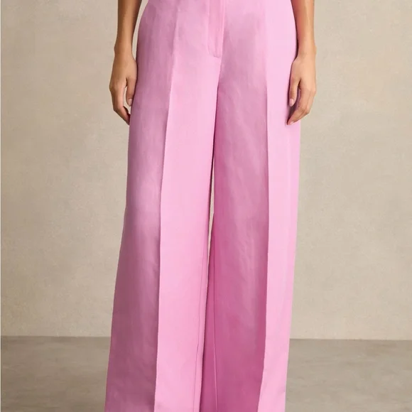 NWT Reiss Raine Tailored Pink Wide-Leg Linen Blend Trouser Pants - Picture 2 of 16